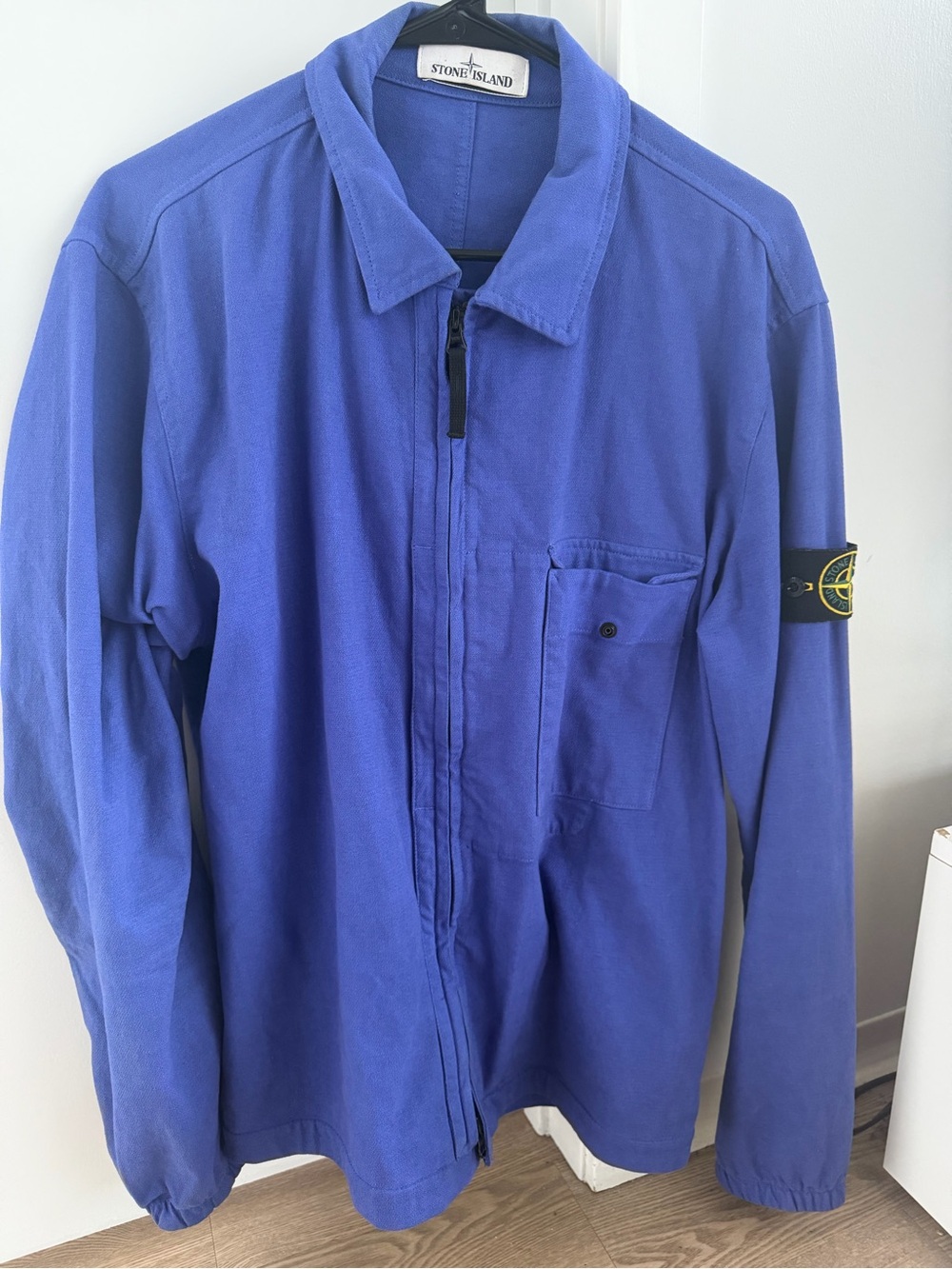 Stone Island Violet-Blue Zip Overshirt patch sleeve